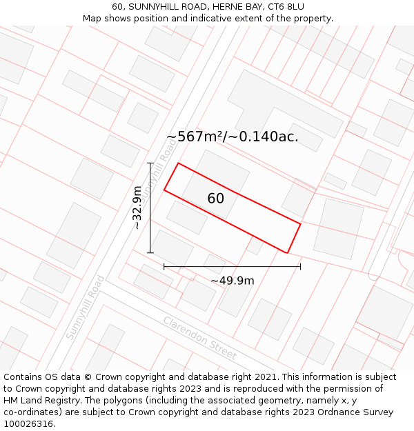 60, SUNNYHILL ROAD, HERNE BAY, CT6 8LU: Plot and title map