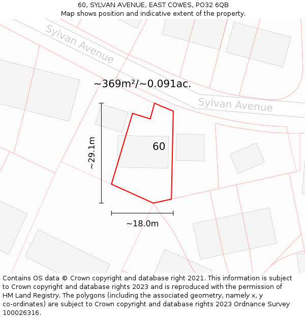 60, SYLVAN AVENUE, EAST COWES, PO32 6QB: Plot and title map