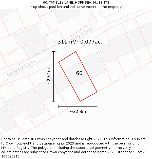 60, TANSLEY LANE, HORNSEA, HU18 1TS: Plot and title map