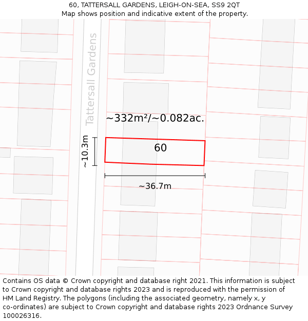 60, TATTERSALL GARDENS, LEIGH-ON-SEA, SS9 2QT: Plot and title map