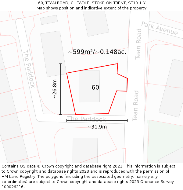 60, TEAN ROAD, CHEADLE, STOKE-ON-TRENT, ST10 1LY: Plot and title map