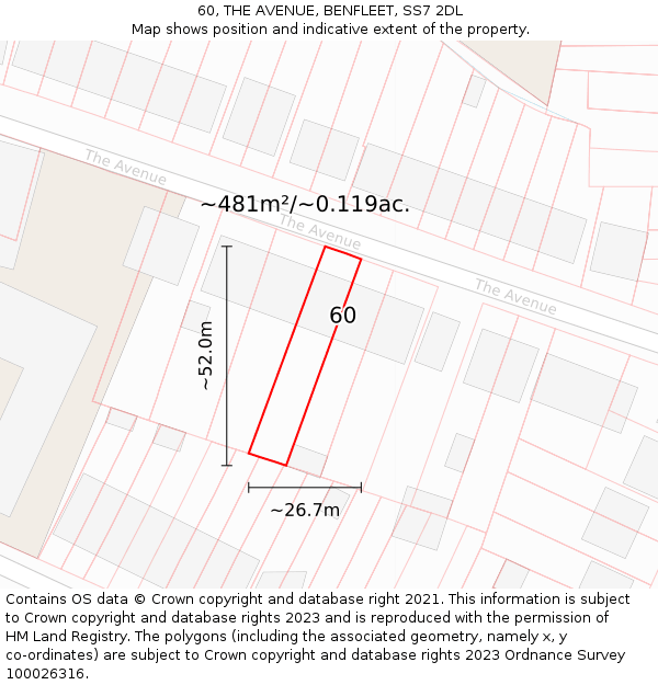 60, THE AVENUE, BENFLEET, SS7 2DL: Plot and title map