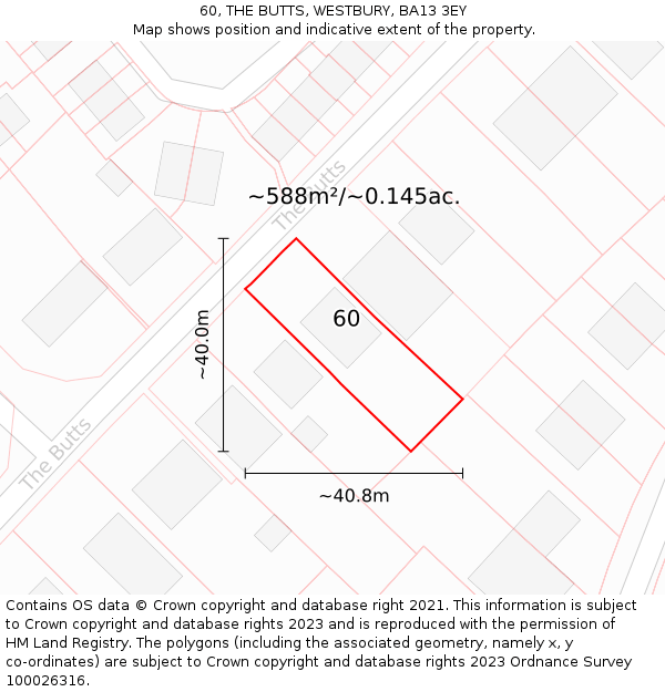 60, THE BUTTS, WESTBURY, BA13 3EY: Plot and title map