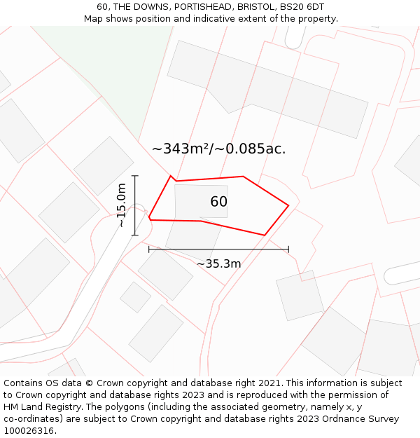 60, THE DOWNS, PORTISHEAD, BRISTOL, BS20 6DT: Plot and title map