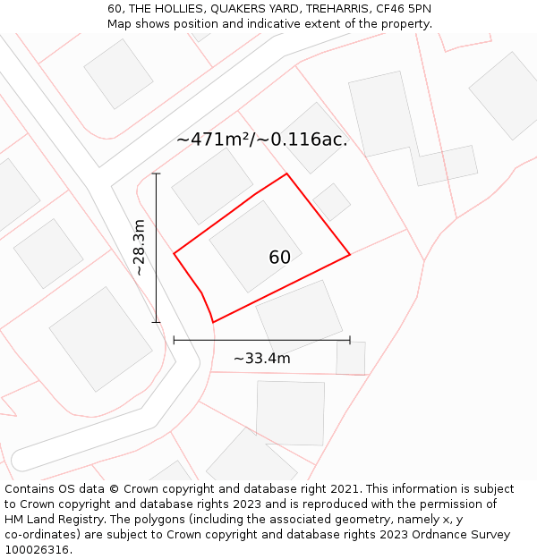 60, THE HOLLIES, QUAKERS YARD, TREHARRIS, CF46 5PN: Plot and title map