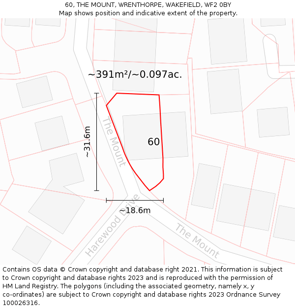 60, THE MOUNT, WRENTHORPE, WAKEFIELD, WF2 0BY: Plot and title map