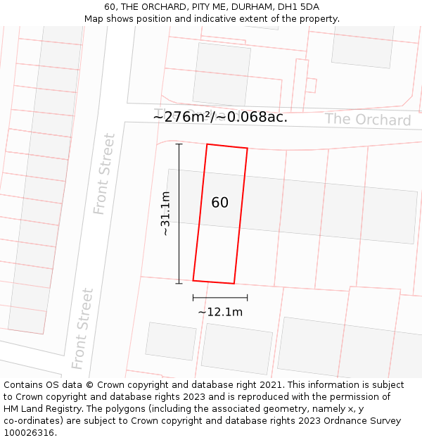 60, THE ORCHARD, PITY ME, DURHAM, DH1 5DA: Plot and title map