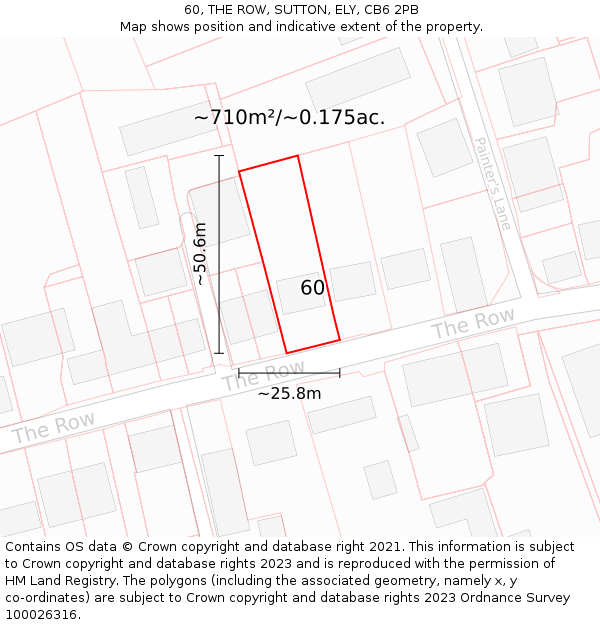 60, THE ROW, SUTTON, ELY, CB6 2PB: Plot and title map