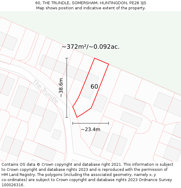 60, THE TRUNDLE, SOMERSHAM, HUNTINGDON, PE28 3JS: Plot and title map