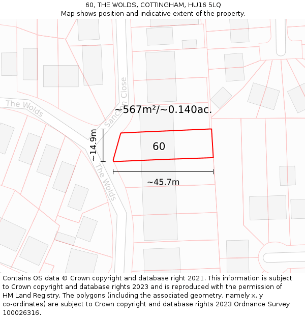 60, THE WOLDS, COTTINGHAM, HU16 5LQ: Plot and title map
