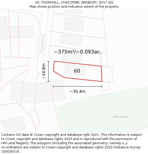 60, THORNHILL, CHACOMBE, BANBURY, OX17 2JQ: Plot and title map