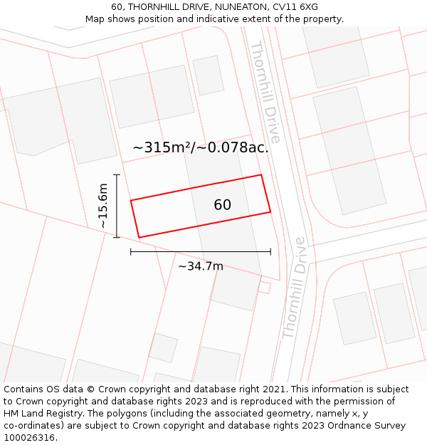 60, THORNHILL DRIVE, NUNEATON, CV11 6XG: Plot and title map