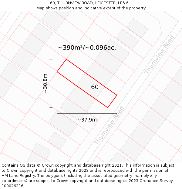 60, THURNVIEW ROAD, LEICESTER, LE5 6HJ: Plot and title map