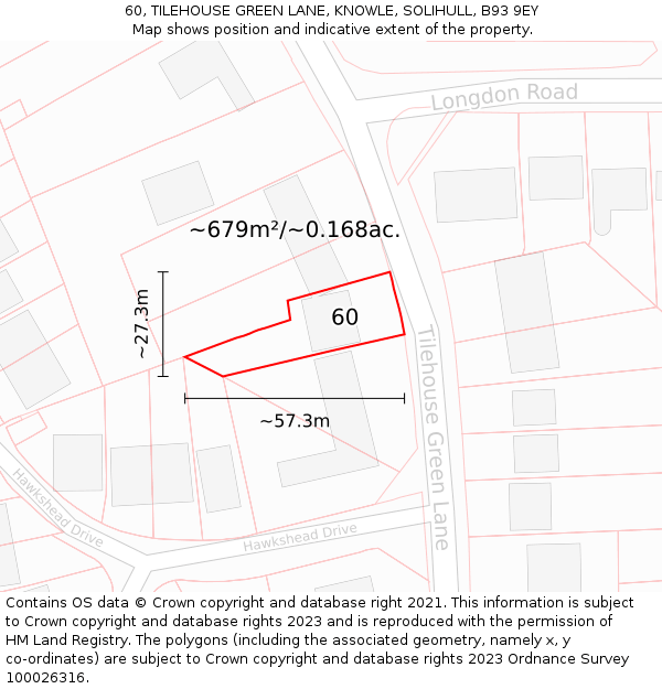 60, TILEHOUSE GREEN LANE, KNOWLE, SOLIHULL, B93 9EY: Plot and title map