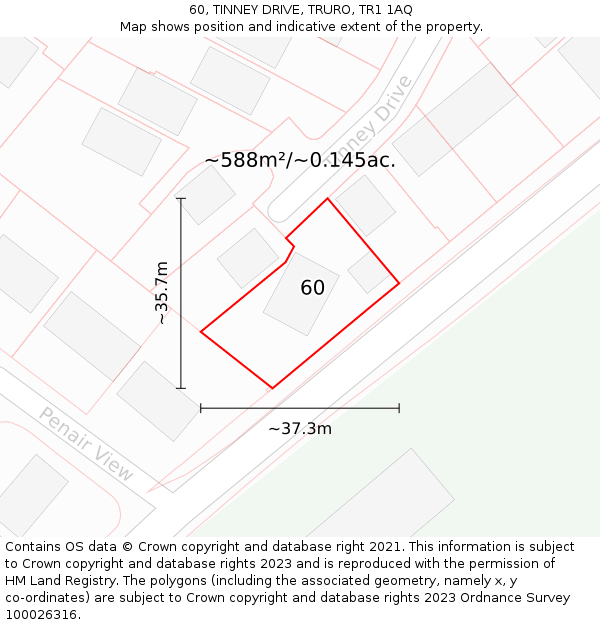 60, TINNEY DRIVE, TRURO, TR1 1AQ: Plot and title map