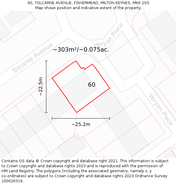 60, TOLCARNE AVENUE, FISHERMEAD, MILTON KEYNES, MK6 2SS: Plot and title map