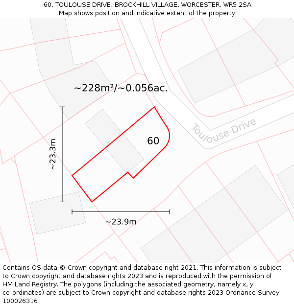 60, TOULOUSE DRIVE, BROCKHILL VILLAGE, WORCESTER, WR5 2SA: Plot and title map