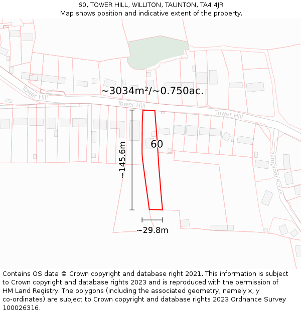 60, TOWER HILL, WILLITON, TAUNTON, TA4 4JR: Plot and title map