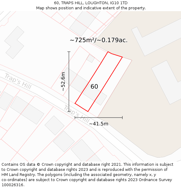 60, TRAPS HILL, LOUGHTON, IG10 1TD: Plot and title map