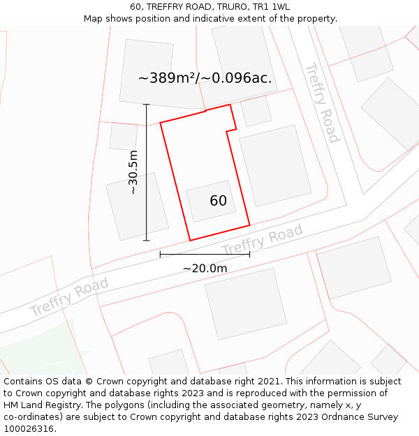 60, TREFFRY ROAD, TRURO, TR1 1WL: Plot and title map