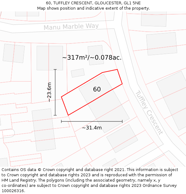 60, TUFFLEY CRESCENT, GLOUCESTER, GL1 5NE: Plot and title map