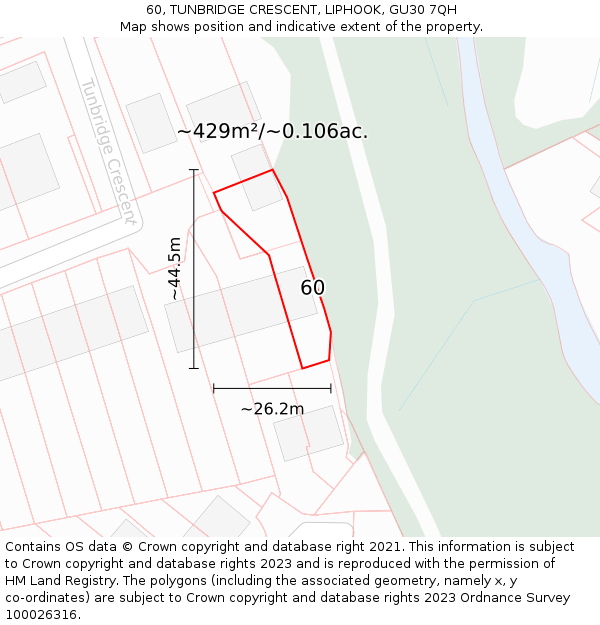 60, TUNBRIDGE CRESCENT, LIPHOOK, GU30 7QH: Plot and title map