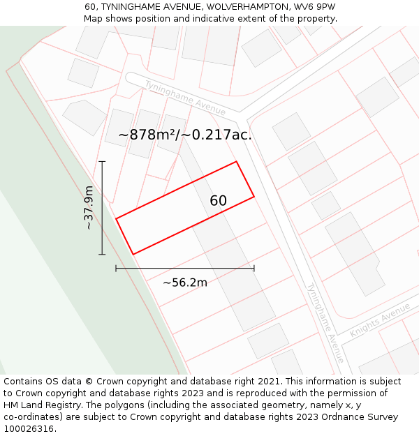 60, TYNINGHAME AVENUE, WOLVERHAMPTON, WV6 9PW: Plot and title map