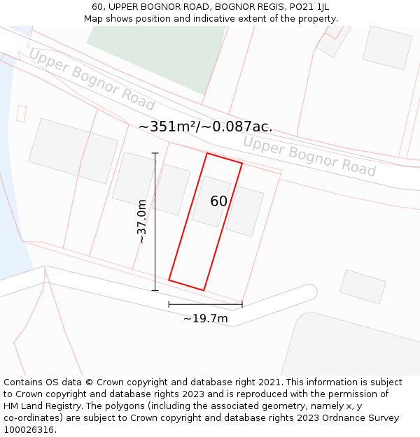 60, UPPER BOGNOR ROAD, BOGNOR REGIS, PO21 1JL: Plot and title map