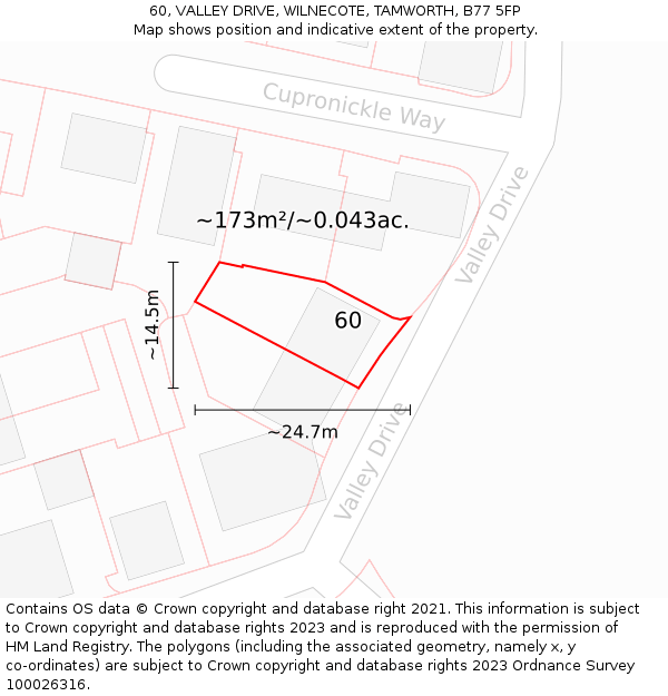 60, VALLEY DRIVE, WILNECOTE, TAMWORTH, B77 5FP: Plot and title map