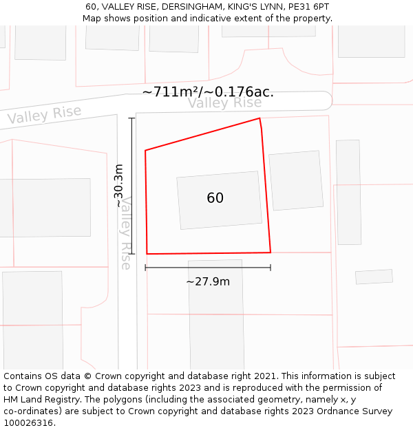 60, VALLEY RISE, DERSINGHAM, KING'S LYNN, PE31 6PT: Plot and title map