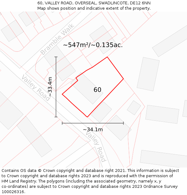 60, VALLEY ROAD, OVERSEAL, SWADLINCOTE, DE12 6NN: Plot and title map