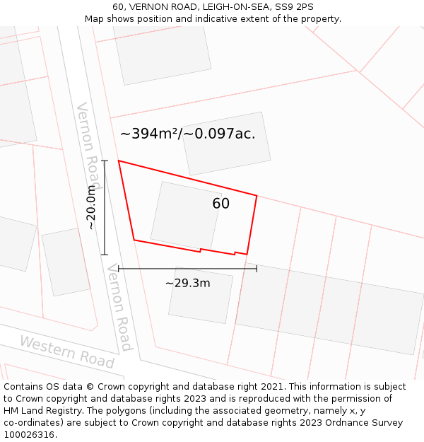 60, VERNON ROAD, LEIGH-ON-SEA, SS9 2PS: Plot and title map