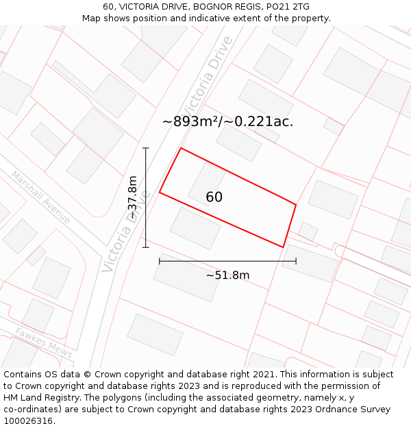 60, VICTORIA DRIVE, BOGNOR REGIS, PO21 2TG: Plot and title map