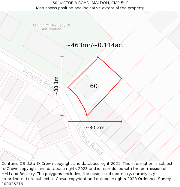 60, VICTORIA ROAD, MALDON, CM9 5HF: Plot and title map