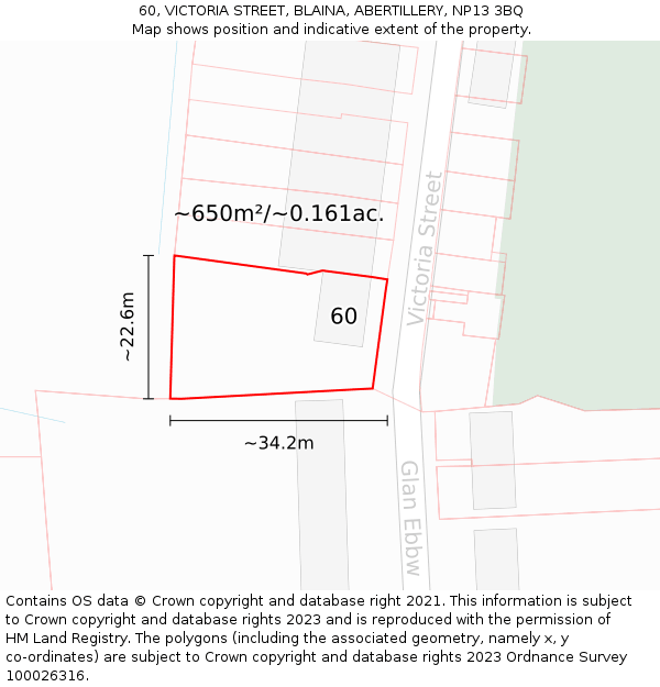 60, VICTORIA STREET, BLAINA, ABERTILLERY, NP13 3BQ: Plot and title map