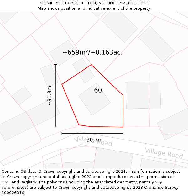 60, VILLAGE ROAD, CLIFTON, NOTTINGHAM, NG11 8NE: Plot and title map