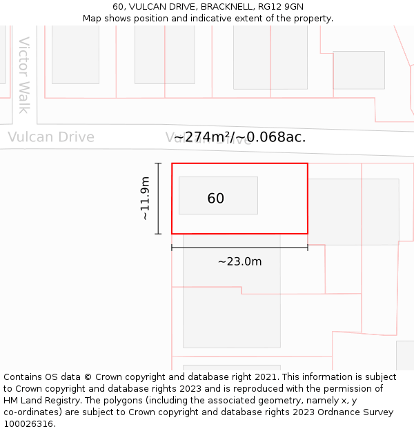 60, VULCAN DRIVE, BRACKNELL, RG12 9GN: Plot and title map