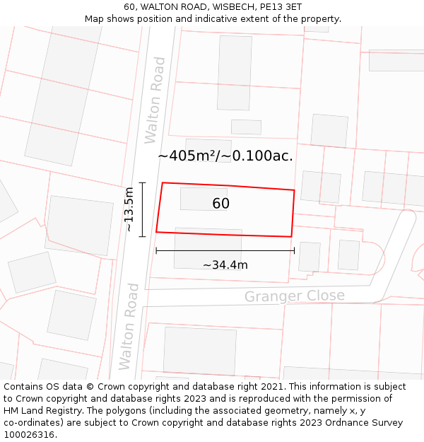 60, WALTON ROAD, WISBECH, PE13 3ET: Plot and title map