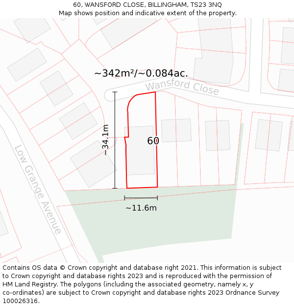 60, WANSFORD CLOSE, BILLINGHAM, TS23 3NQ: Plot and title map