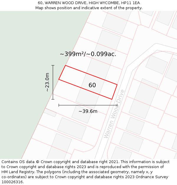 60, WARREN WOOD DRIVE, HIGH WYCOMBE, HP11 1EA: Plot and title map