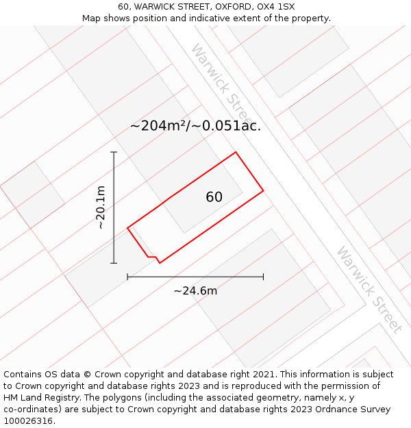 60, WARWICK STREET, OXFORD, OX4 1SX: Plot and title map