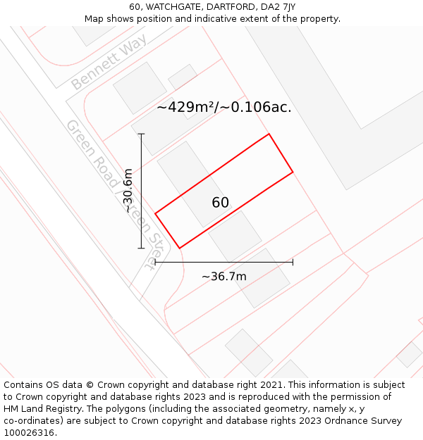 60, WATCHGATE, DARTFORD, DA2 7JY: Plot and title map