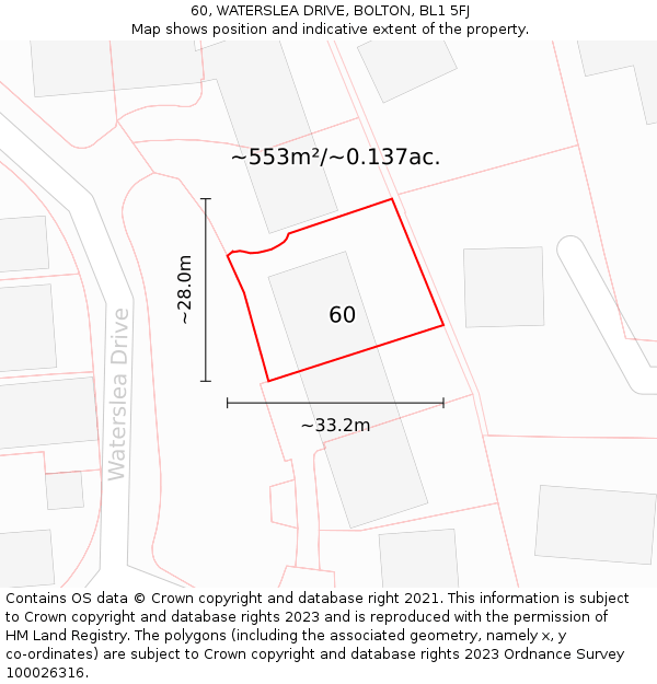 60, WATERSLEA DRIVE, BOLTON, BL1 5FJ: Plot and title map