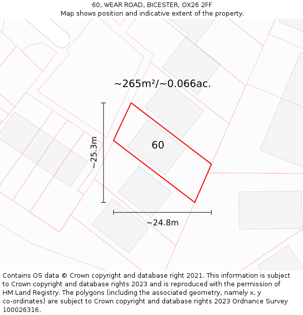 60, WEAR ROAD, BICESTER, OX26 2FF: Plot and title map