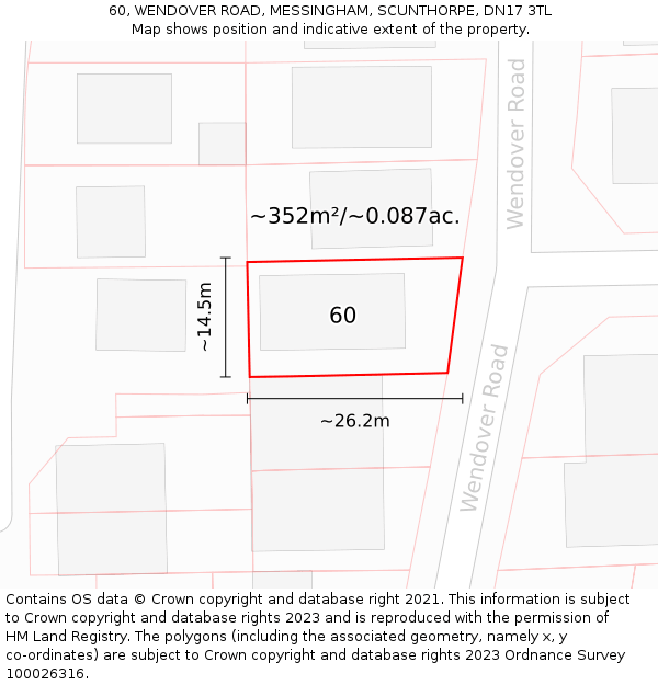 60, WENDOVER ROAD, MESSINGHAM, SCUNTHORPE, DN17 3TL: Plot and title map