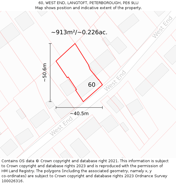 60, WEST END, LANGTOFT, PETERBOROUGH, PE6 9LU: Plot and title map