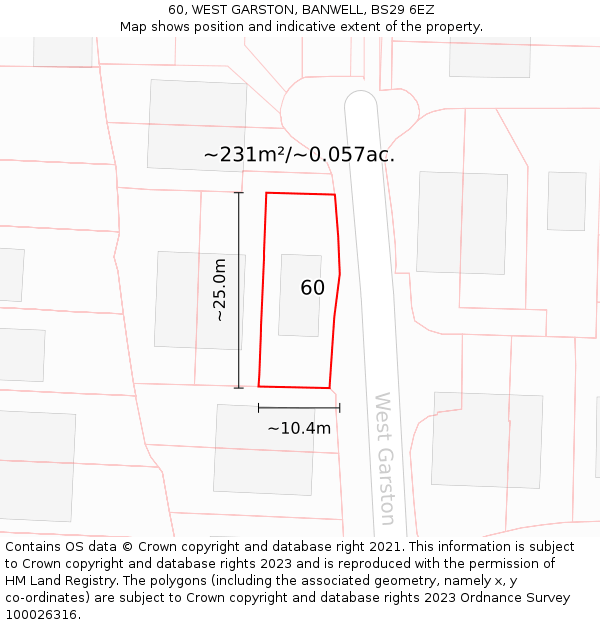 60, WEST GARSTON, BANWELL, BS29 6EZ: Plot and title map