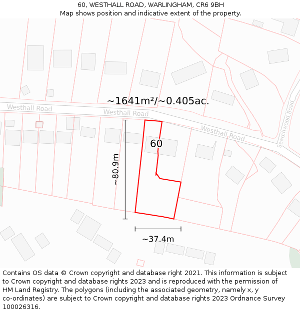 60, WESTHALL ROAD, WARLINGHAM, CR6 9BH: Plot and title map