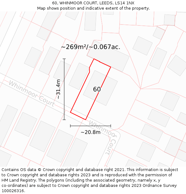 60, WHINMOOR COURT, LEEDS, LS14 1NX: Plot and title map