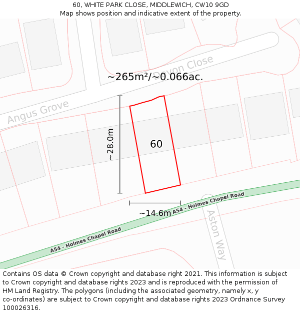 60, WHITE PARK CLOSE, MIDDLEWICH, CW10 9GD: Plot and title map